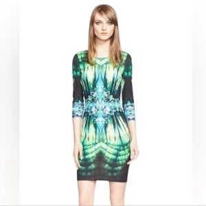 Roberto Cavalli Kaleidoscope Print Jersey Green Black Bodycon Dress size 42(US6)